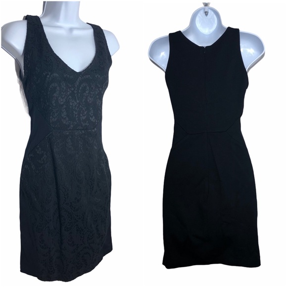 Saks OffFifth Womens Black Dress Ponte Sides Lace Overlay - Picture 3 of 10